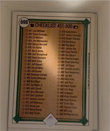1989 Upper Deck #698 Checklist 451-500 — front