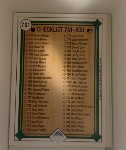 1989 Upper Deck #701 Checklist 751-800 — front