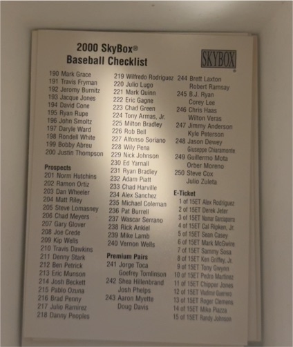 2000 SkyBox Baseball Checklist — front