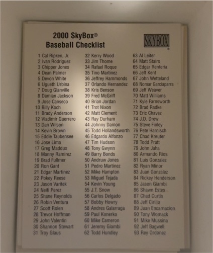 2000 SkyBox Baseball Checklist — front