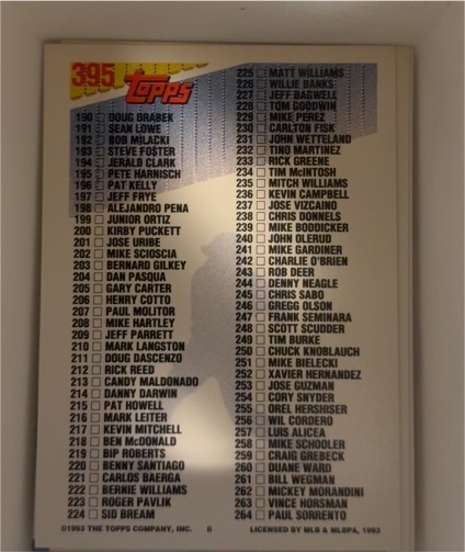 1993 Topps #825 Checklist — front