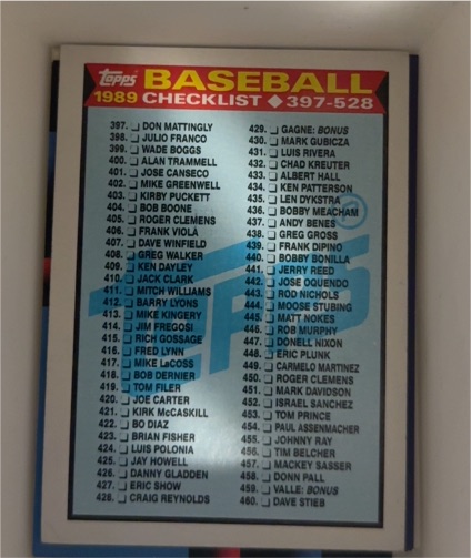 1989 Topps #524 Checklist 397-528 — front