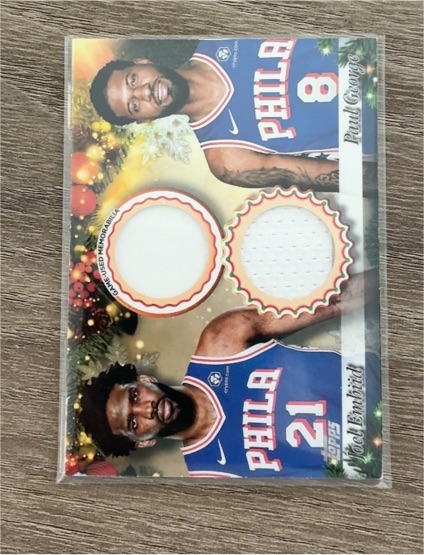 2025 Topps Holiday Dual Jersey Joel Embiid & Paul George — front