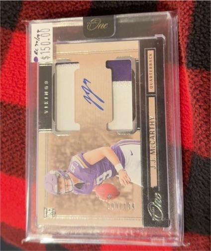 2024 Panini One #31 J.J. McCarthy Rookie Patch Auto — front