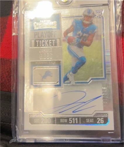 2023 Panini Contenders #112 Jahmyr Gibbs Playoff Ticket — front