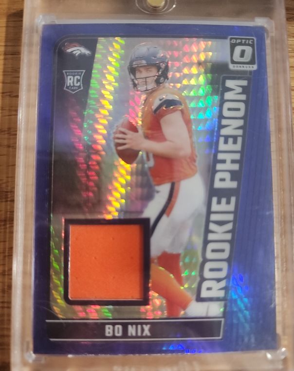 2024 Donruss Optic #RPB-BNX Bo Nix Rookie Phenom Blue Hyper Prizm Patch — front