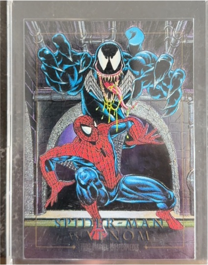 1992 SkyBox Marvel Masterpieces #4-D Spider-Man vs Venom Battle Spectra — front