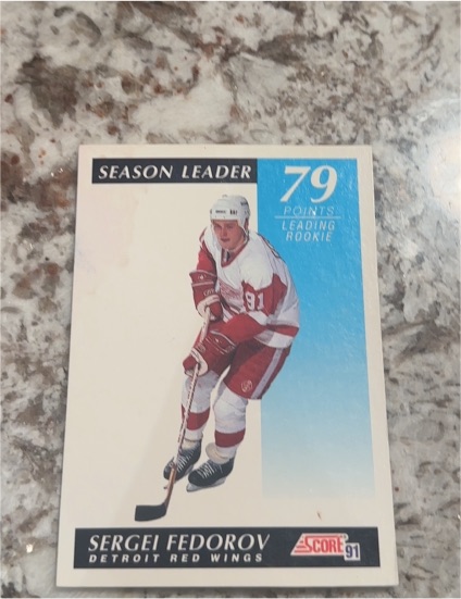 1991-92 Score #408 Sergei Fedorov Season Leader Points — front