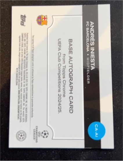 2024-25 Topps Chrome UEFA Club Competitions Andrés Iniesta Base Autograph Card — front