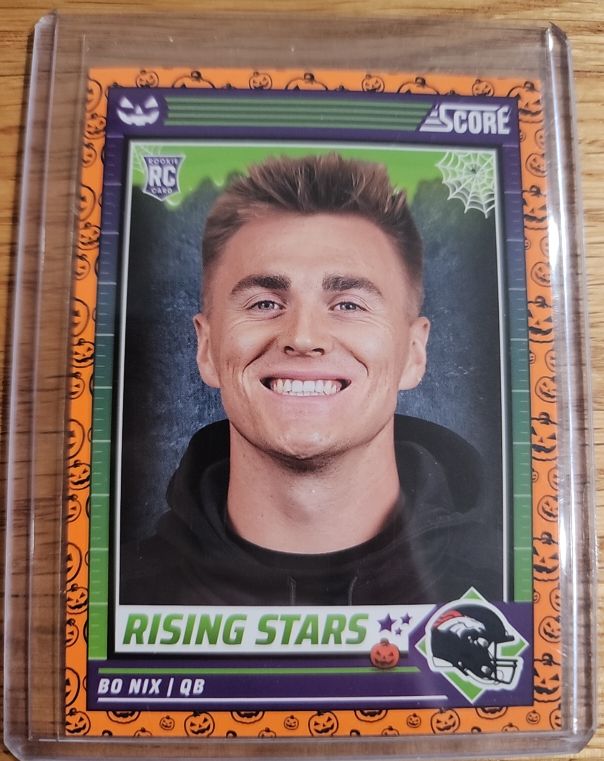 2024 Panini Score-A-Treat #4 Bo Nix Rising Stars Orange Pumpkin Rookie RC — front