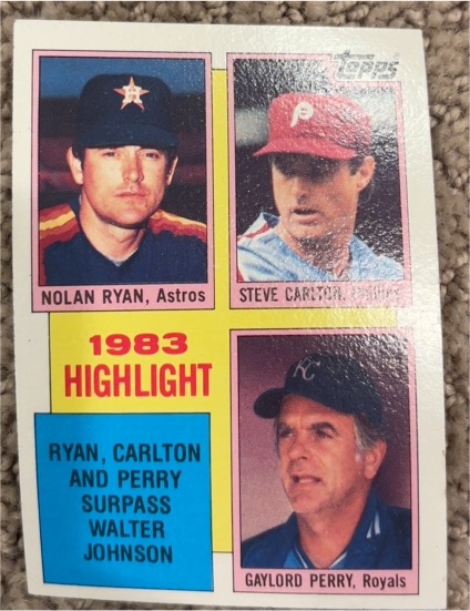 1984 Topps #4 Nolan Ryan / Steve Carlton / Gaylord Perry — front