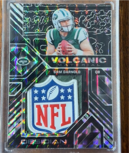2021 Panini Obsidian Volcanic Material Sam Darnold NFL Shield Patch — front