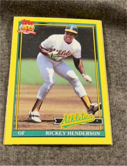 1991 Topps Box Bottom #H Rickey Henderson — front