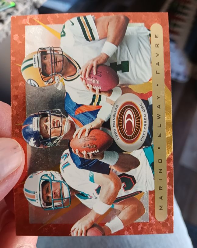 1999 Donruss Preferred QBC #45 Dan Marino/Brett Favre/John Elway — front