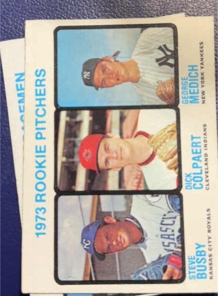 1973 Topps #608 Rookie Pitchers (Steve Busby / Dick Colpaert / George Medich) — front