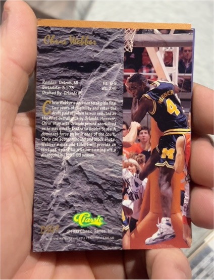 1993 Classic Games Chris Webber — front