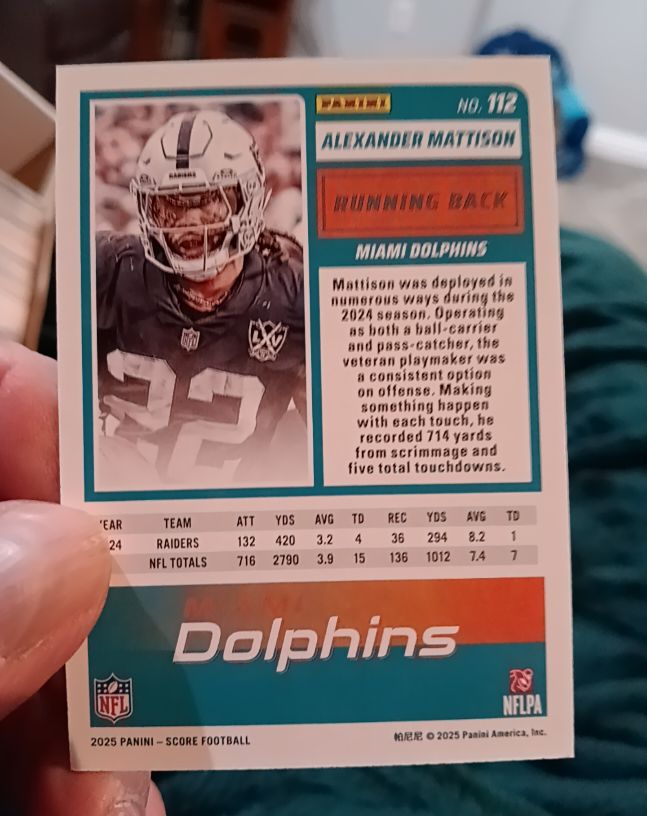 2025 Panini Score #112 Alexander Mattison — front