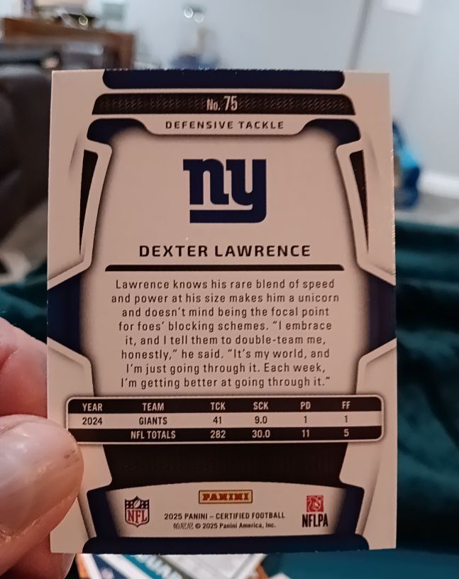 2025 Panini Certified Football #75 Dexter Lawrence — front