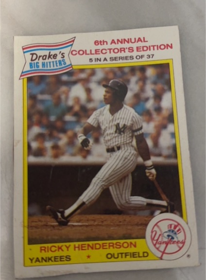 1986 Drake's Big Hitters #5 Rickey Henderson — front