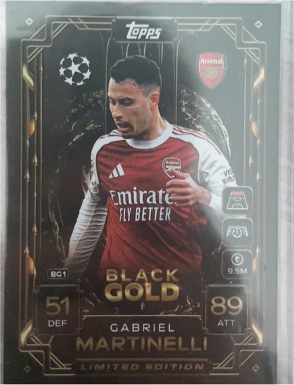 2025 Topps UEFA Champions League Black Gold #BG1 Gabriel Martinelli — front
