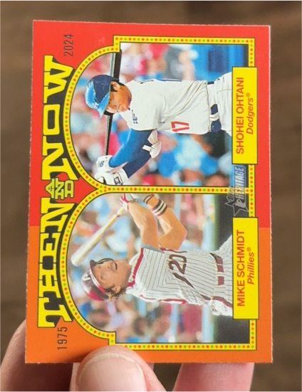 2024 Topps Heritage Then and Now #TAN-2 Mike Schmidt / Shohei Ohtani — front