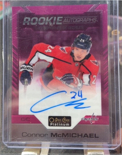 2020-21 O-Pee-Chee Platinum Rookie Autographs Matte Pink #RCM Connor McMichael — front