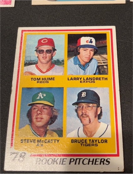 1978 Topps #701 Rookie Pitchers Tom Hume Larry Landreth Steve McCatty Bruce Taylor — front