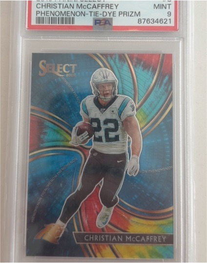 2019 Panini Select #3 Christian McCaffrey Phenomenon Tie-Dye Prizm — front