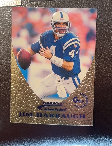 1997 Pinnacle Action Packed #45 Jim Harbaugh — front