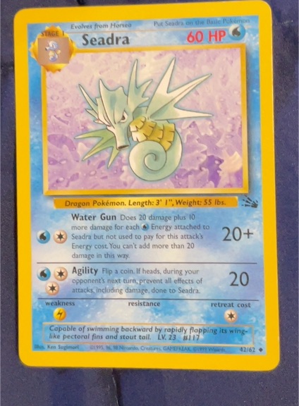 1999 Pokémon Fossil #42 Seadra — front