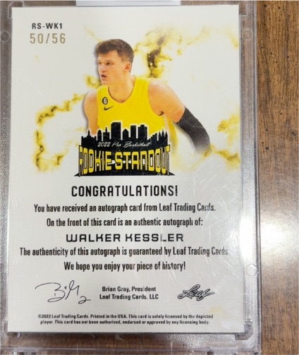 2022 Leaf Rookie Standout #RS-WK1 Walker Kessler — front