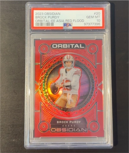 2023 Panini Obsidian #20 Brock Purdy Orbital Asia Red Flood — front