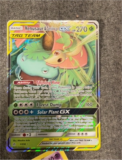 2019 Pokémon Sun & Moon Cosmic Eclipse #1 Venusaur & Snivy GX — front
