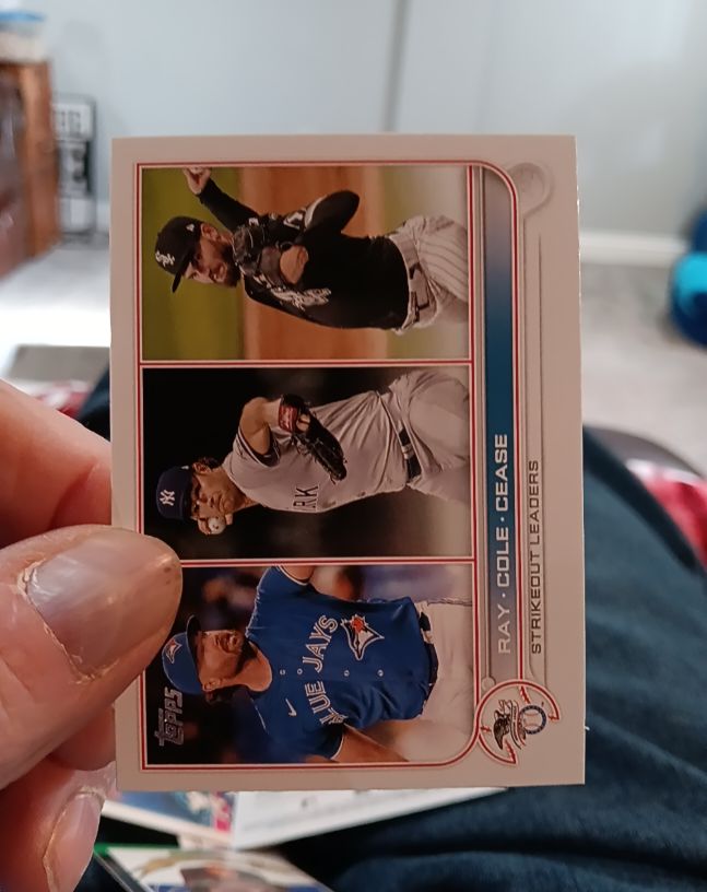2022 Topps #138 AL Strikeouts Leaders Robbie Ray / Gerrit Cole / Dylan Cease — front