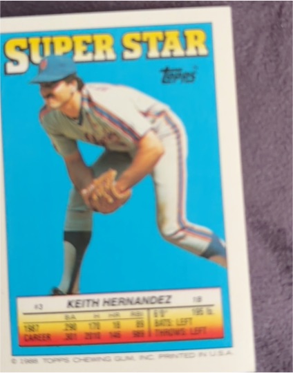 1988 Topps Super Star Sticker Backs #3 Keith Hernandez — front
