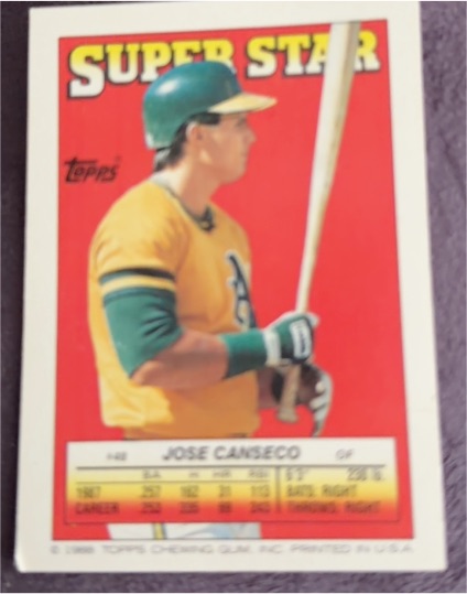 1988 Topps #48 Jose Canseco Super Star Sticker — front