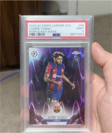 2023-24 Topps Chrome UEFA Club Competitions #64 Lamine Yamal Purple Ray Wave — front