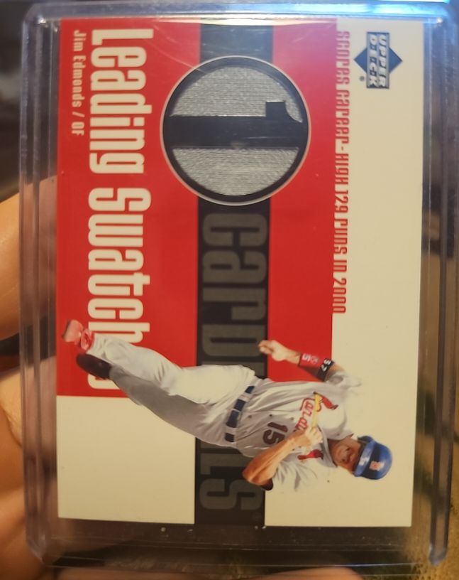 2003 Upper Deck Leading Swatches #LS-JE Jim Edmonds — front