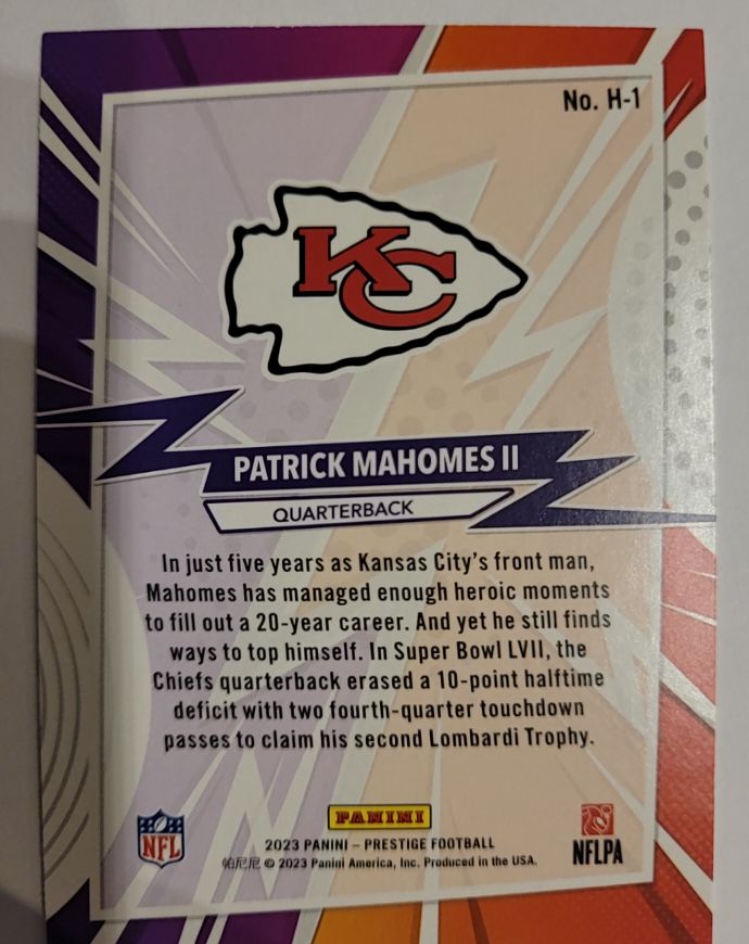2023 Panini Prestige Football #H-1 Patrick Mahomes II — front