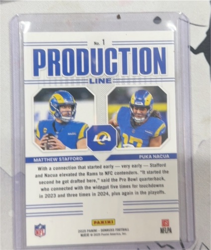 2025 Panini Donruss #1 Matthew Stafford & Puka Nacua Production Line — front