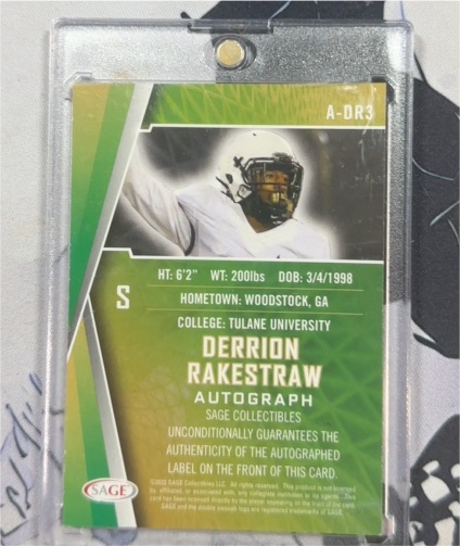 2022 SAGE High Series #A-DR3 Derrion Rakestraw Autograph — front