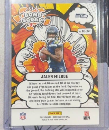 2025 Donruss #BS-JME Jalen Milroe Bomb Squad — front