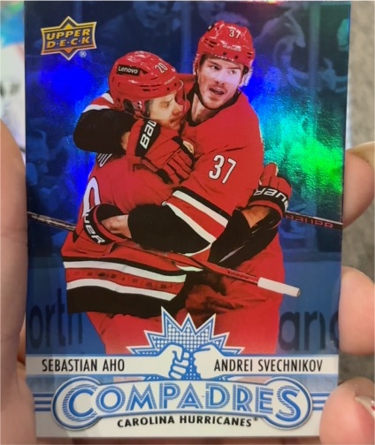 2025-26 Upper Deck Series 1 Compadres #CM-9 Sebastian Aho & Andrei Svechnikov — front