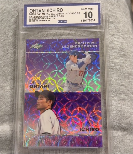 2023 Leaf Metal Exclusive Legends Edition Kaleidoscope Purple #3 Shohei Ohtani / Ichiro Suzuki — front