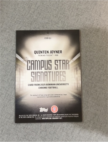 2025 Bowman University Chrome Football Campus Star Signatures Quinten Joyner — front