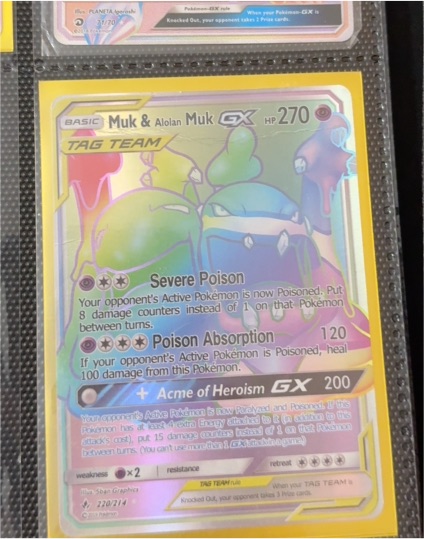 2019 Pokemon TCG SM Unbroken Bonds #220/214 Muk & Alolan Muk GX Secret Rare Rainbow — front