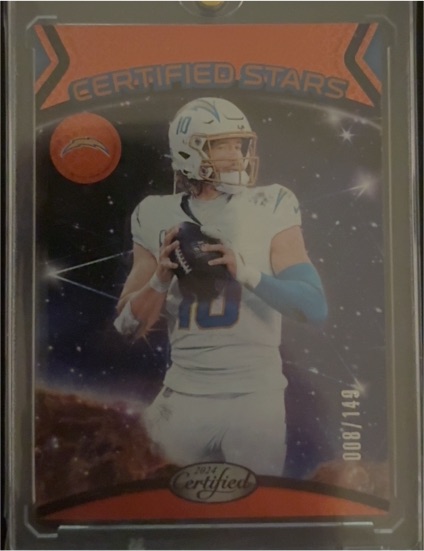 2024 Panini Certified #18 Justin Herbert Certified Stars Mirror Pink — front