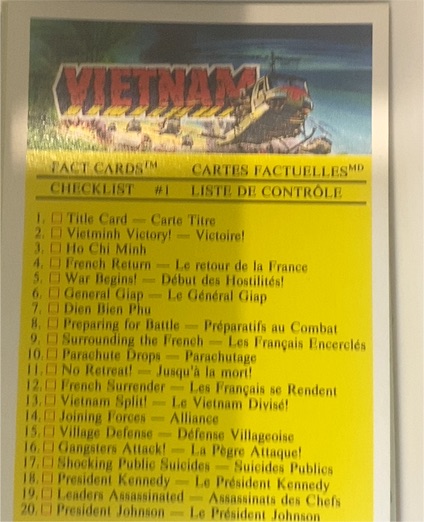 1988 Dart Vietnam Fact Cards #1 Checklist — front