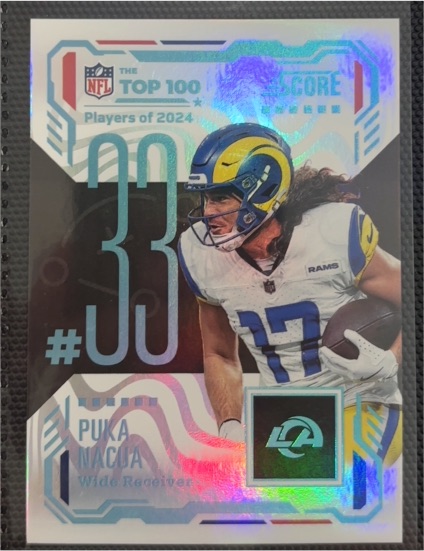 2025 Panini Score #33 Puka Nacua Top 100 Players Of 2024 — front