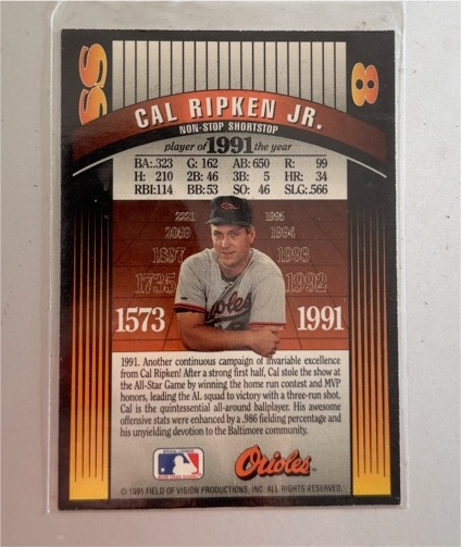 1991 Silver Star Field of Vision Cal Ripken Jr. — front